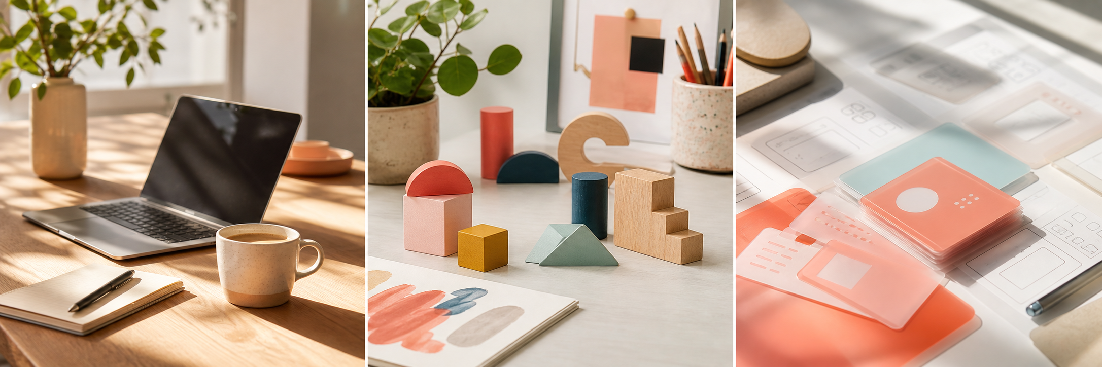 A warm creative workspace with ideas taking shape